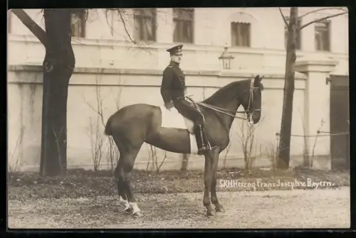 AK S. K. H. Herzog Franz Joseph von Bayern zu Pferde