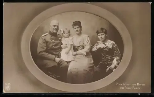 AK Prinz Alfons von Bayern mit Frau und Kindern