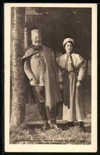 AK Armee-Oberkommandant Erzherzog Friedrich von Österreich mit seiner Tochter Rotes Kreuz-Schwester Irmengard