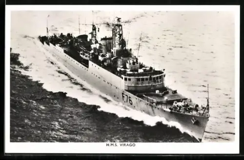 AK Britischer Zerstörer H.M.S. Virago aus der Vogelschau, Kriegsschiff