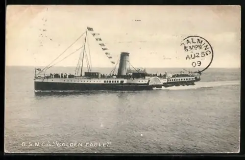 AK Raddampfer Golden Eagle mit hoher Fahrt unterwegs, Passagierschiff