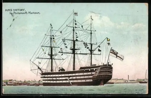 AK Portsmouth Harbour, H.M.S. Victory flying the White Ensign, Kriegsschiff