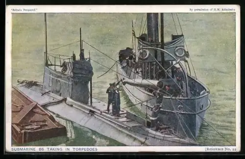 Künstler-AK Submarine B-6 taking in Torpedoes, U-Boot