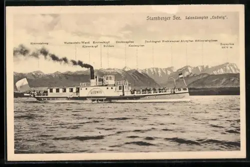 AK Salondampfer Ludwig in Fahrt auf dem Starnberger See