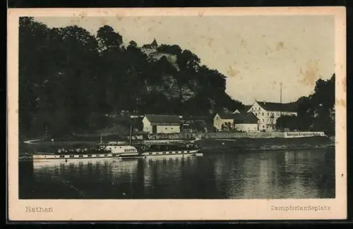 AK Rathen, Elbe-Dampfer Bastei am Dampferlandeplatz vom Gasthaus Erbgericht Rathen