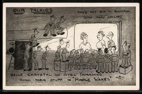 Künstler-AK Britische Matrosen schauen sich einen Kinofilm an, Humorkarte