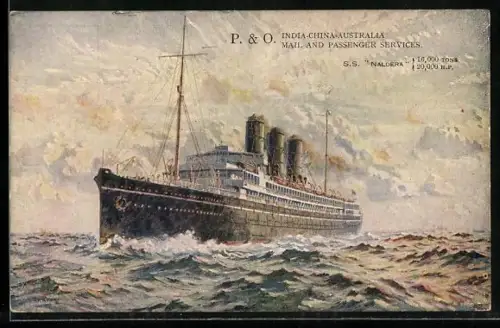 Künstler-AK Passagierschiff S.S. Naldera der P. & O. auf hoher See
