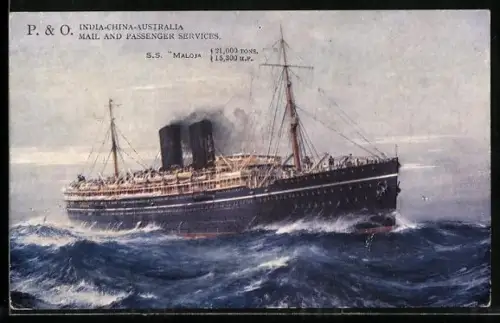 AK Passagierschiff S. S. Maloja der P. & O. im bewegter See
