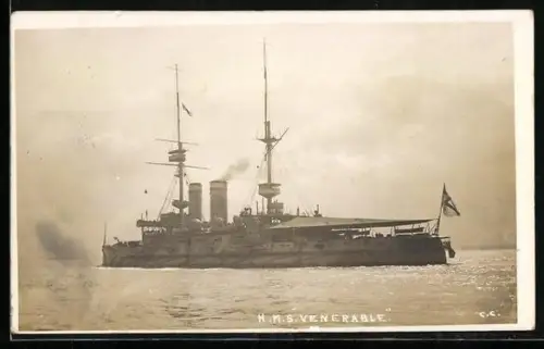 AK Kriegsschiff H.M.S. Venerable in Heckansicht