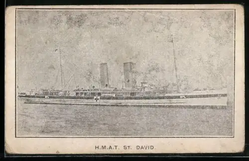 AK Lazarettschiff H.M.A.T. St. David mit Rot-Kreuz-Kennungen