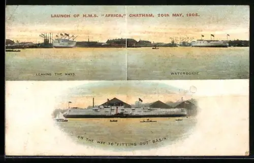 AK Chatham, Stapellauf des Kriegsschiffes H.M.S. Africa am 20.5.1905