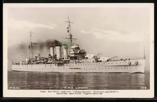 AK Schwerer Kreuzer H.M.S. London in Fahrt, Kriegsschiff