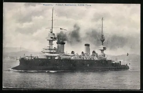 AK French Battleship Massena underway, Kriegsschiff