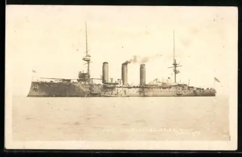 Foto-AK Kreuzer H.M.S. Lancaster in Seitenansicht, Kriegsschiff
