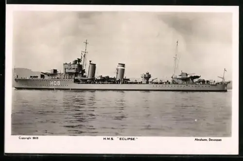 AK Britischer Zerstörer H.M.S. Eclipse mit Kennung H08 in Seitenansicht, Kriegsschiff