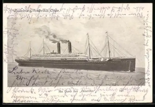 AK Passagierschiff Amerika der Hamburg-Amerika Linie