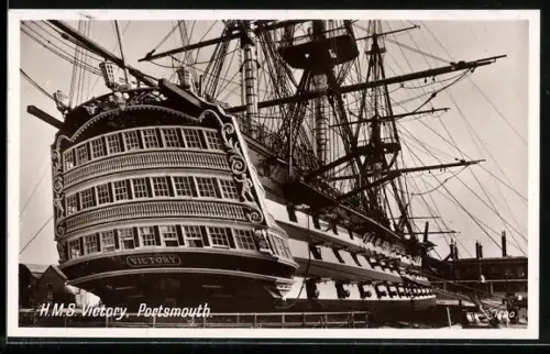 AK Portsmouth, Ansicht des Heckspiegels des Segellinienschiffes Victory, Kriegsschiff