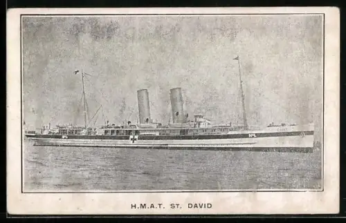 AK Lazarettschiff H.M.A.T. St. David mit Rot-Kreuz-Kennung