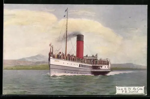 AK Passagierschiff P.S. Juno mit Passagieren an Deck vor Küste, G. & S.W.Ry. Co`s