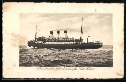 AK Dreischrauben-Schnellpostdampfer Cap Polonio der Hamburg-Süd in Fahrt, Passagierschiff