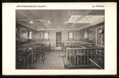 AK Passagierschiff SS Patria, Gedeelte 3e klasse Rookzaal