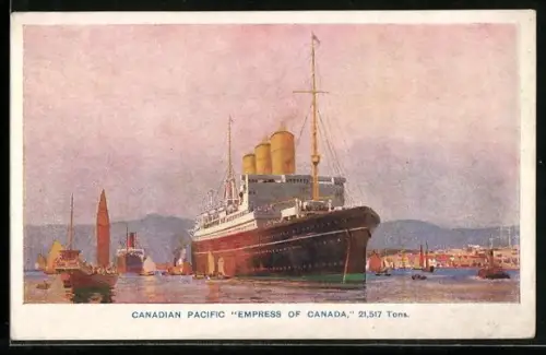 Künstler-AK Passagierschiff Empress of Canada im Hafen vor Anker liegend
