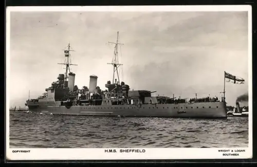 AK Kreuzer H.M.S. Sheffield in Heckansicht, Kriegsschiff