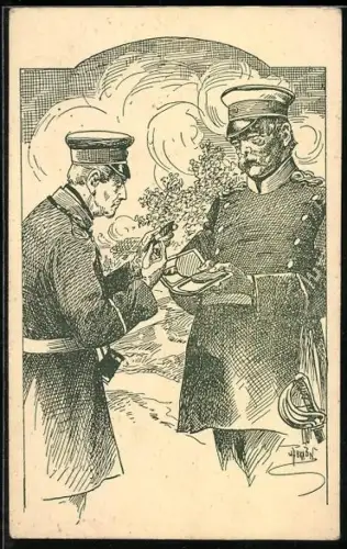 Künstler-AK Bismarck und Moltke in der Schlacht bei Königgrätz 1866