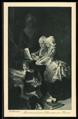Künstler-AK Mozart und seine Schwester spielen Klavier