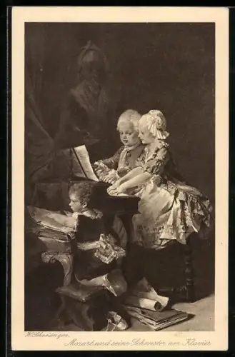 Künstler-AK Mozart und seine Schwester spielen Klavier