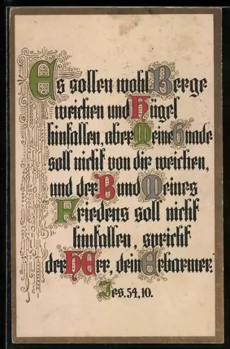 AK Sinnspruch aus Jes. 54.10, Es sollen wohl Berge weichen und Hügel hinfallen
