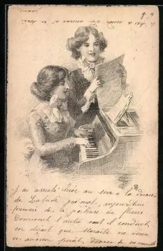 AK Zwei junge Menschen stehen an einem Klavier