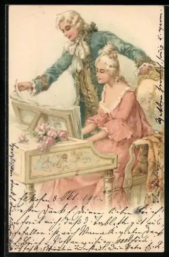 AK Elegantes Pärchen an einem Klavier