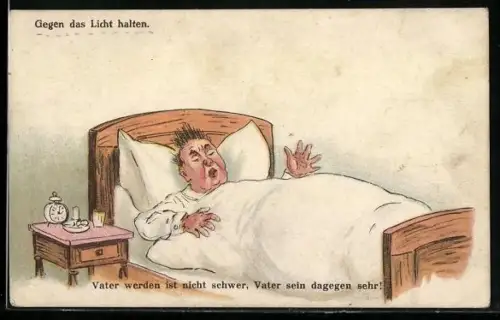 AK Schlafender Mann umgeben von vielen Babies, Halt gegen das Licht