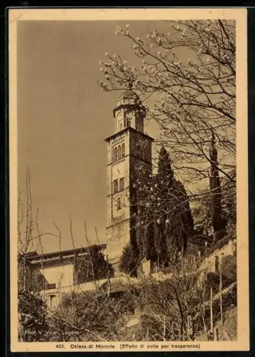 AK Morcote, La Chiesa, Mondschein im Gegenlicht, Halt gegen das Licht