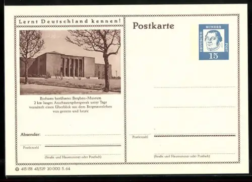 AK Bochum, Bergbau-Museum, Ganzsache Lernt Deutschland kennen