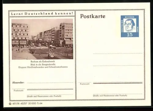 AK Bochum, Blick in die Bongardstrasse, Ganzsache Lernt Deutschland kennen