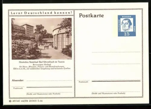 AK Bad Schwalbach im Taunus, Kurhausanlagen, Ganzsache Lernt Deutschland kennen