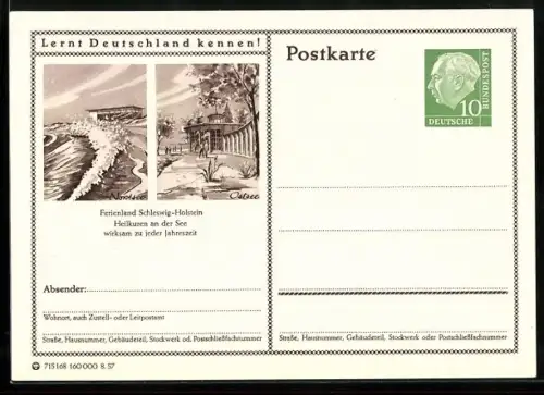 AK Schleswig-Holstein, Uferpartie an der Nord- und Ostsee, Ganzsache Lernt Deutschland kennen