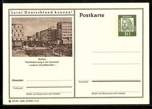 AK Bochum, Verkehrskreuzung mit Strassenbahn, Ganzsache Lernt Deutschland kennen