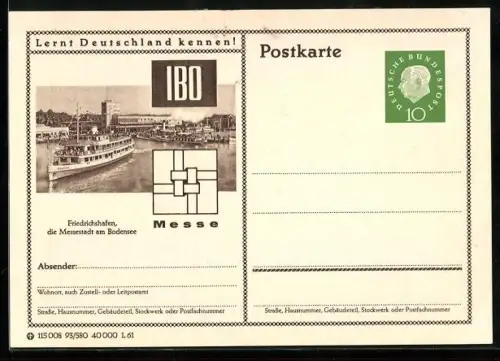 AK Friedrichshafen /Bodensee, Dampfer, Ganzsache Lernt Deutschland kennen