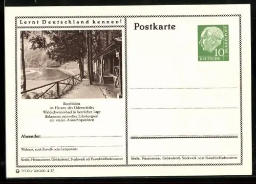 AK Beerfelden /Odenwald, Waldschwimmbad, Ganzsache Lernt Deutschland kennen