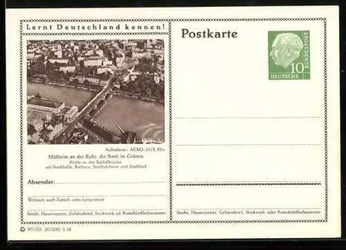 AK Mülheim an der Ruhr, Partie an der Schlossbrücke, Ganzsache Lernt Deutschland kennen