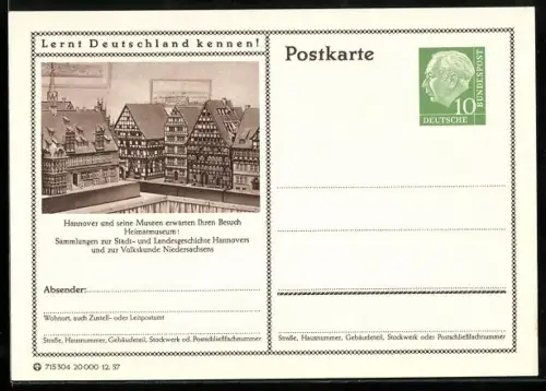 AK Hannover, Modelle im Heimatmuseum, Ganzsache Lernt Deutschland kennen