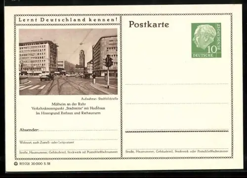 AK Mülheim an der Ruhr, Verkehrsknotenpunkt Stadtmitte, Ganzsache Lernt Deutschland kennen