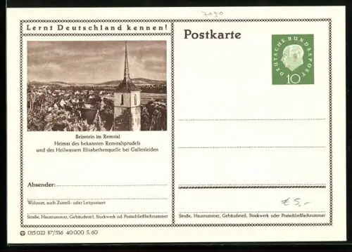 AK Beinstein im Remstal, Ortsansicht mit Kirche, Ganzsache