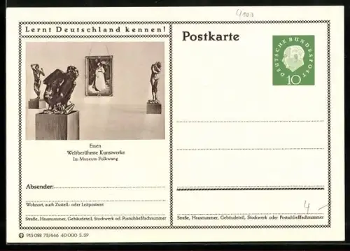 AK Essen, Kunstwerke im Museum Folkwang, Ganzsache Lernt Deutschland kennen