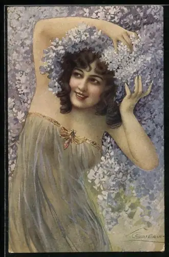 Künstler-AK G. Guerzoni: Hübsche Frau in leichtem Kleid mit Blumen im Haar