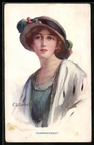 Künstler-AK Court Barber: traurige Frau mit Hut