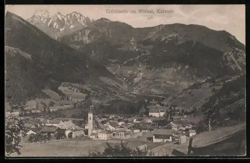 AK Döllach im Mölltal, Totalansicht mit Landschaftspanorama